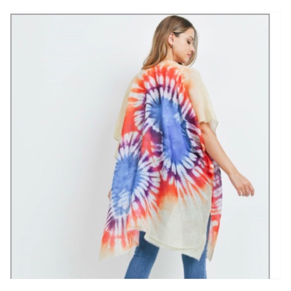 Stunning Boho Chic Tie Dye Kimono Swim Coverup Robe One Size Fits Most S-2XL - Picture 4 of 6